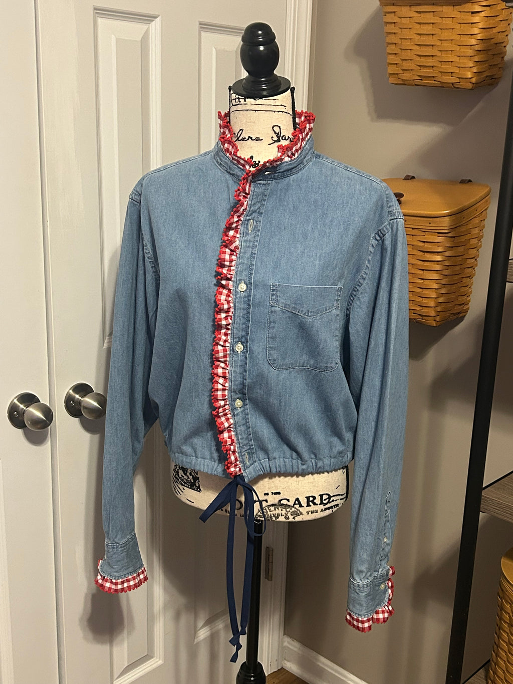 Ladies Up-Cycled Denim Shirt Size Large