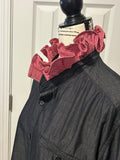 Ladies Up-Cycled Kenneth Cole Dark Denim Shirt with Red Plaid Ruffles Collar. Size XL