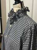 Ladies Up-Cycled Gap Navy Blue and White Checked Shirt with a Ruffled Collar. Size L