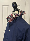Ladies Up-Cycled Club Room Navy Blue Shirt and a Plaid Ruffled Collar. Size XXL