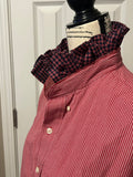 Ladies Up-Cycled Izod Red Checked Shirt with a Red and Blue Ruffled Collar. Size LG