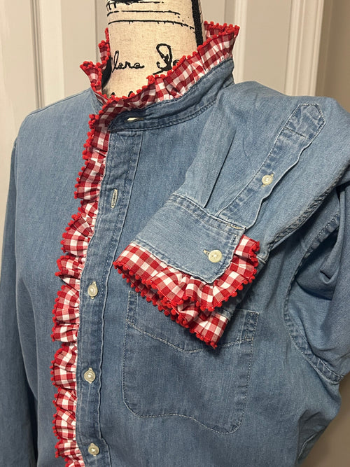 Ladies Up-Cycled Denim Shirt Size Large