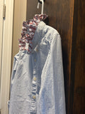 Little Girls Up-Cycled Carter's Light Blue Stripe Shirt with Plaid Ruffled collar. Size 6