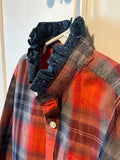 Little Girls Up-Cycled Gap Red Plaid Shirt with Denim Ruffled Collar. Size